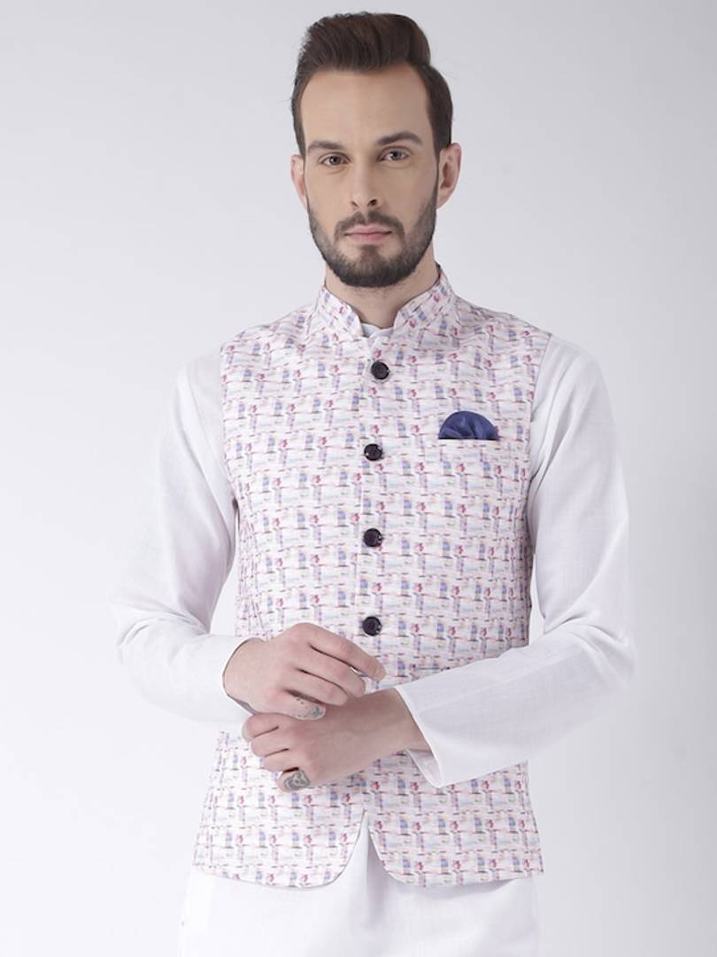 Men's Multicoloured 
Cotton Blend
 Printed Nehru Jackets